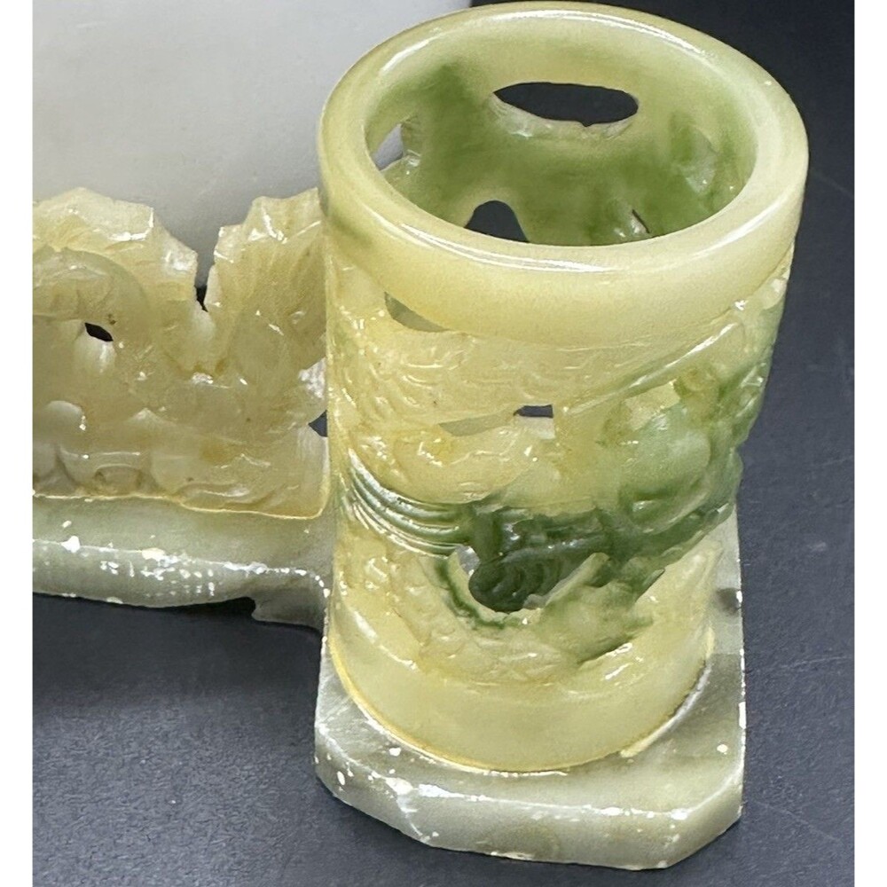 Vintage Carved Jade Candle/Pen Holder Asian Dragon Figurine Sculpture - Picture 4 of 8